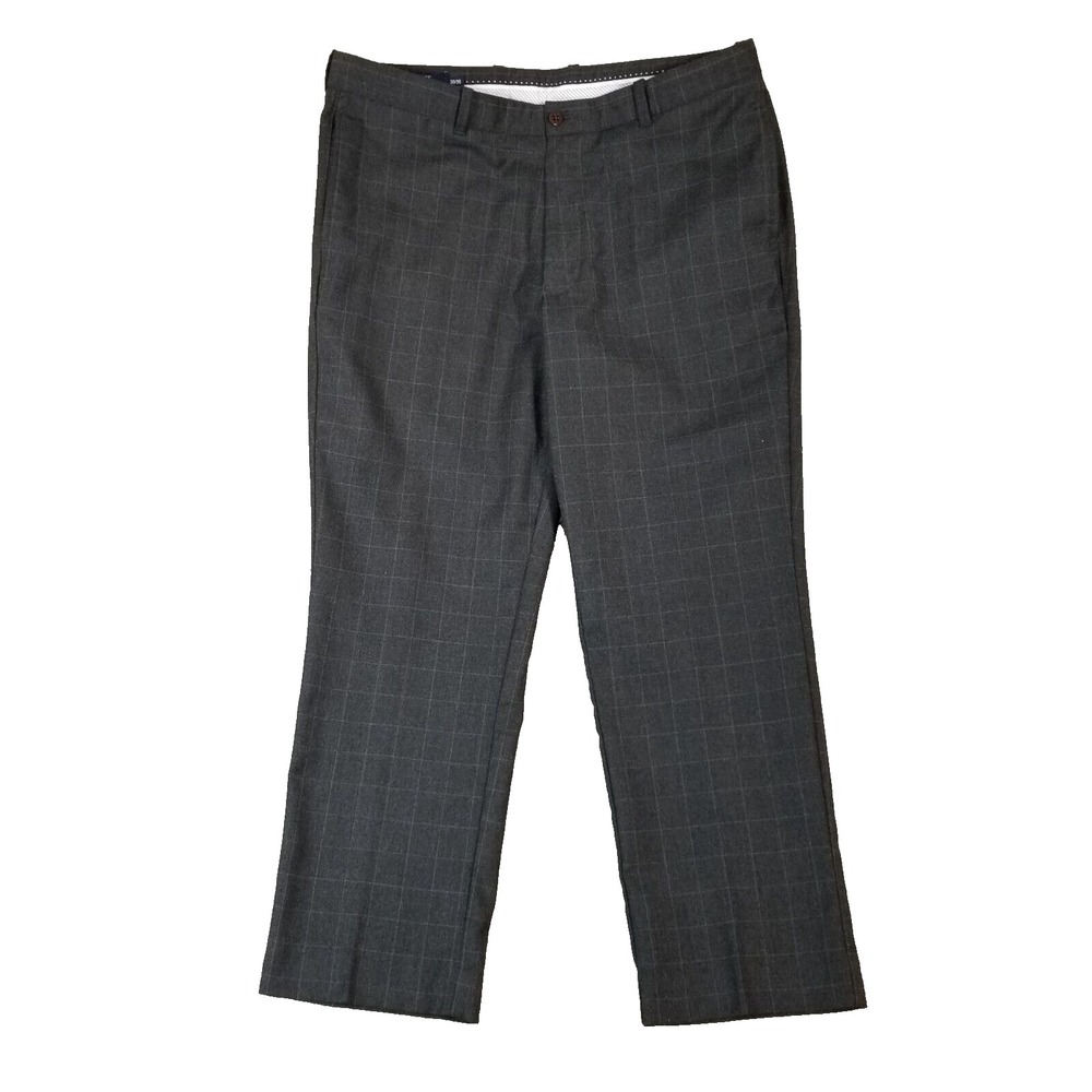 LINCS Pants Men 38x30 Gray David Chu Golf Plaid Wool Blend Preppy Flat Front